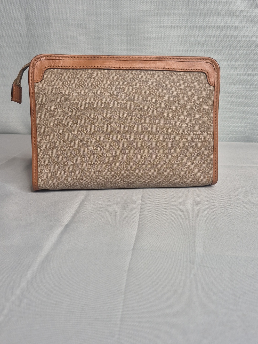 Celine Small Beige Canvas Pouch Toiletry Bag with Tan Leather Trim UNISEX - Picture 4 of 17